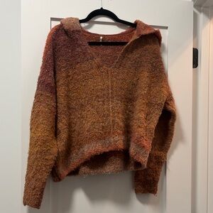 Free People Rust and Brown V-Neck Sweater